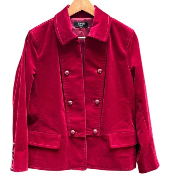 Talbots Velvet Petite Blazer Jacket Women’s 8P Red Wine Military Pea Coat Button - Picture 4 of 16